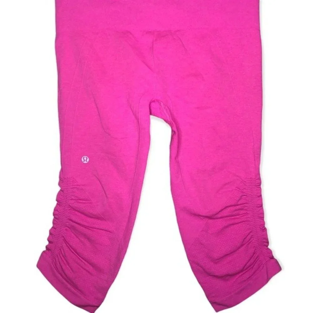 Lululemon In The Flow Crop Seamless Pink Magenta Leggings 8